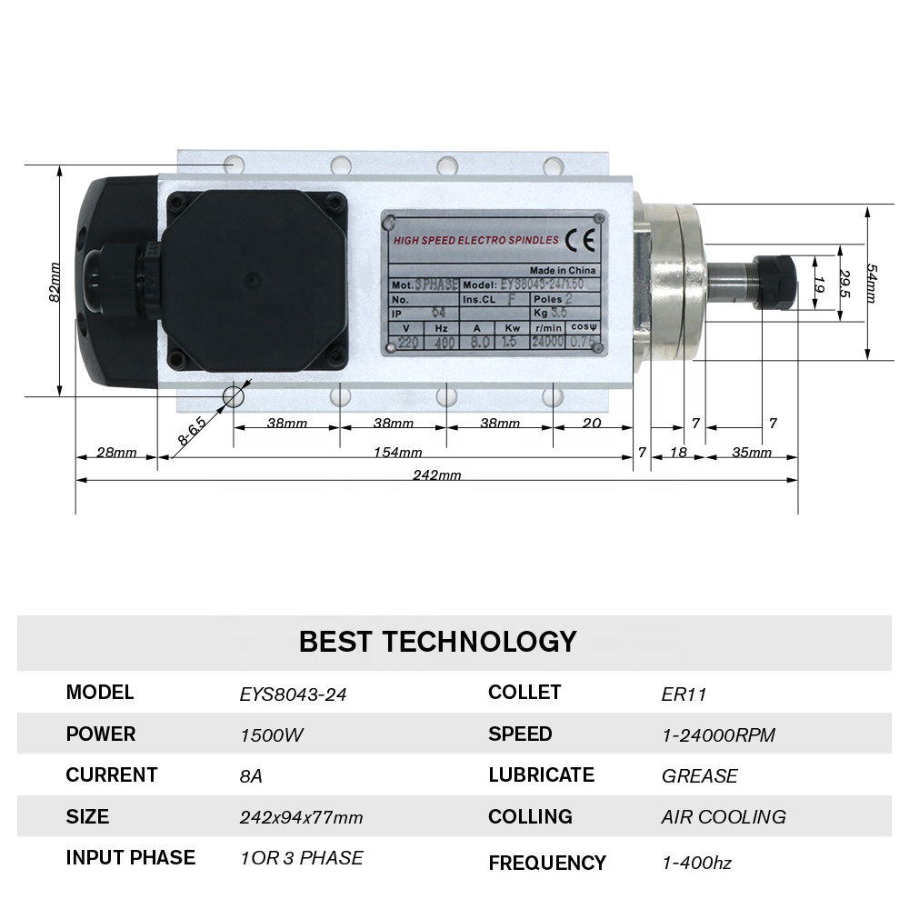 HLTNC 1.5kw Flash refroidi par - Air Cooled 1.5Kw Spindle Motor Inverter 110V avis et prix